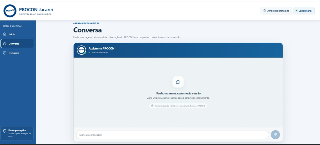 Tela atualizada do assistente digital PROCON Jacareí
