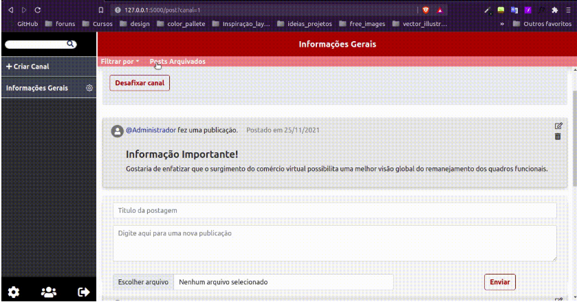 Tela de Informações Gerais da plataforma de comunicação acadêmica InFatec