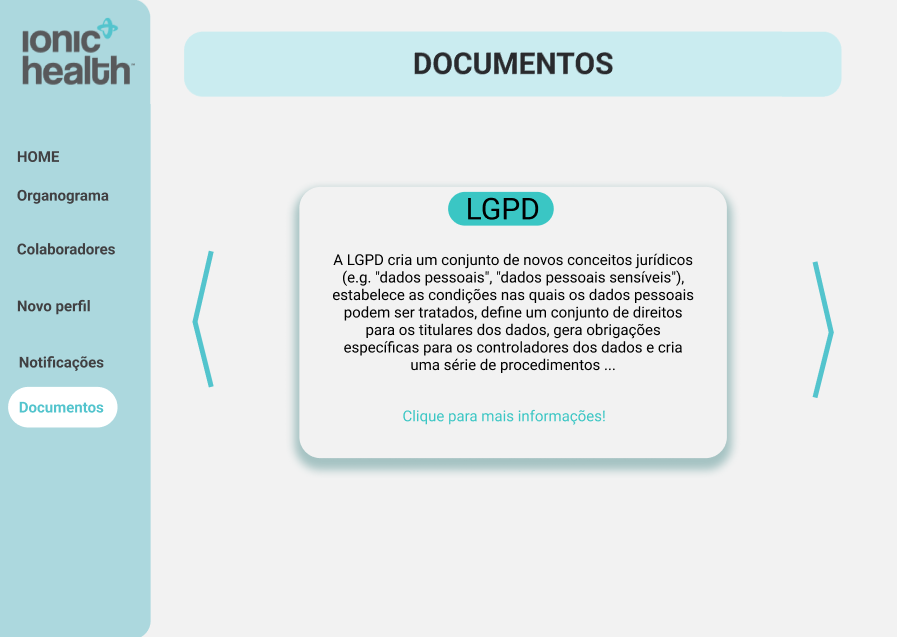 Tela de documentos da plataforma Ionic Health